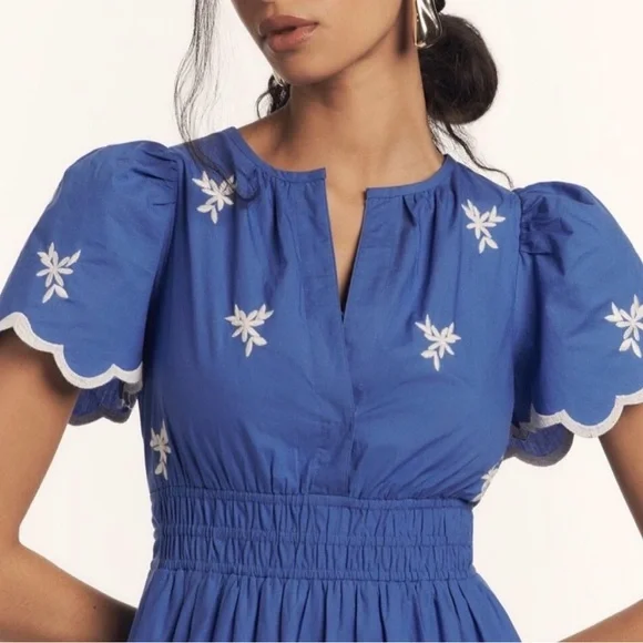 Anthropologie Somerset Embroidered Maxi Tiered Dress Blue White 1X Eyelet - Picture 2 of 15